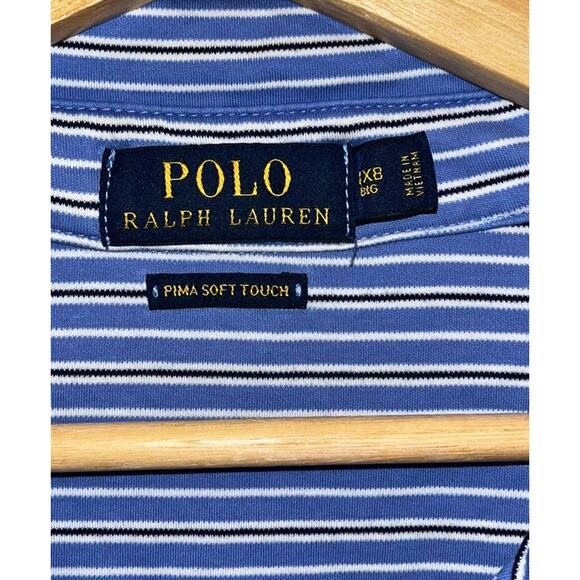 Polo Ralph Lauren Golf Polo 4XB Blue Stripe Pima Soft Touch Big Cotton Shirt - Picture 6 of 7